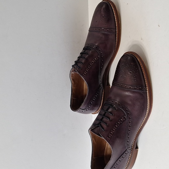 Johnston & Murphy Burgundy Italian Calfskin Conard Preppy Wingtip Oxfords Size 8 - Picture 3 of 12